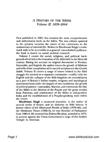 A History of the Sikhs Second Edition Volume 2 