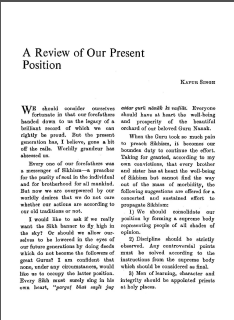 A Review Of Our Present Situation By Sirdar Kapur Singh