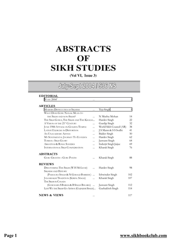 Abstracts Of Sikh Studies 6 Issue 3 