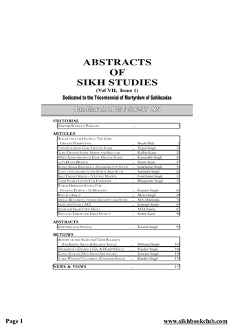 Abstracts Of Sikh Studies 7 Issue 1 