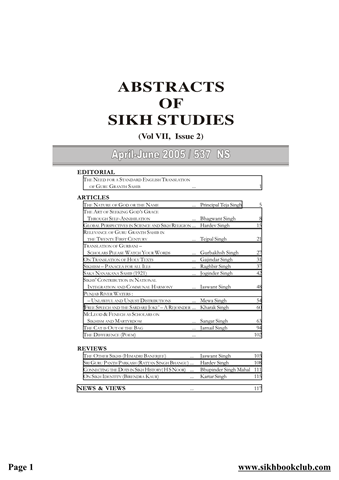 Abstracts Of Sikh Studies 7 Issue 2 