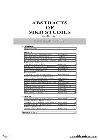Abstracts Of Sikh Studies 8 Issue 4 