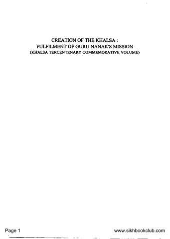Creation of Khalsa Fulfillment of Guru Nanak's Mission 