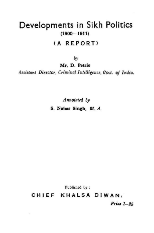 Developments in Sikh Politics 1910-1911 By S Nahar Singh