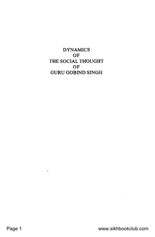 Dynamics Of The Social Thought Of Guru Gobind Singh 