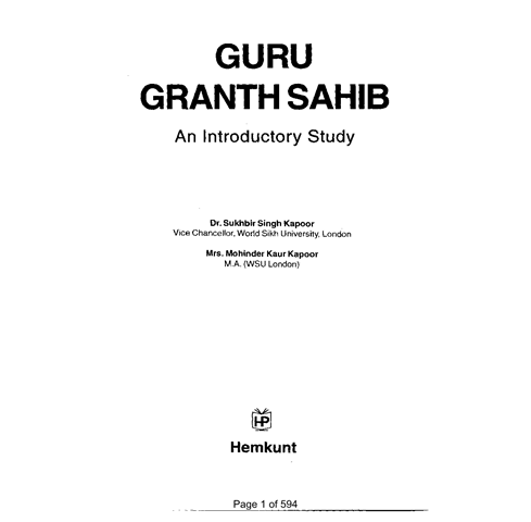 Guru Granth Sahib an Introductory Study 