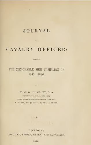 Journal of a cavalry officer including the memorable Sikh campaign of 1845-46 By Sikh History