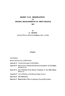 Secret C-I-D Memorandum on Recent Developments in Sikh Politics 1911 By Dr Ganda Singh