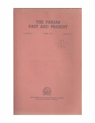 The Punjab Past and Present Vol XXVI Part I 