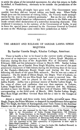 The arrest and release of Sardar Lahna Singh Majithia By Dr Ganda Singh