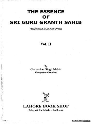 The Essence of Sri Guru Granth Sahib Vol II 